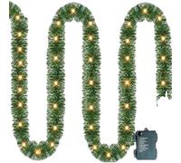 Prelit Christmas Garland - 50 Led Light String Lighted Garland | Pre Assembled Lighted Artificial Pine Garland | Christmas Garland Decoration for Tables, Front Porch Stairs, Bedrooms, Gardens