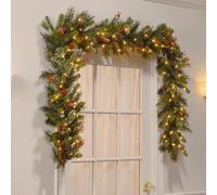 Prelit Christmas Garland with Red Berries & Pine Cones, 6ft/1.8m 30 LEDs, Battery Powered for Mantle, Fireplace, Stairs Decor