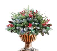 Prelit Holiday Filler - Frosted Urn Decor, Artificial Christmas Tree, 60 LED, Seasonal Berry Cones, Winter Path Decoration for Coat Window Box Driveway Planter Indoor Outdoor -G