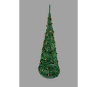 SHATCHI 4Ft-6Ft Prelit Pre Pop up Christmas Tree Xmas Home Indoor LED Warm White Lights Baubles Decorations Battery Operated, Gold, 4Ft