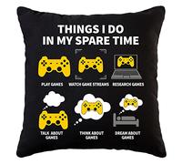 PreLiving Things I Do in My Spare Time Funny Gaming Throw Pillow Cover, Decorative Game Pillowcases, Gamer Gifts for Teenage Boys, Kids Boys Gaming Room Decor, 18 × 18 Inch