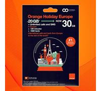 Preloaded Orange Travel Sim Card Now with 30GB of 4G Data, Unlimited Calls & Texts in Europe, 120 mins + 1000 SMS from Europe to Worldwide (Lasts for 14 Days). Tethering Allowed