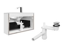 Preloc PRELOC-400_POP-UP Space Saving Telescopic Bathroom Sink Waste Trap, Chrome Pop-Up, 28x18x5cm, White, with Installation Kit