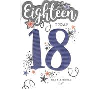 Prelude 18th Birthday Card, Eighteen Today, Blue & Silver Stars Design, Happy Birthday Greeting Card