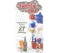 Prelude 21st Birthday Greeting Card, Balloons, Beer & Gifts Celebration Design, Twenty-One Milestone Theme