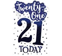 Prelude 21st Birthday Greeting Card, Blue Glitter Design, Twenty One Milestone Celebration