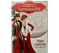 Prelude Art Deco - Granddaughter - Glittered Christmas Card with Gem Detail