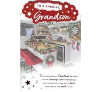 Prelude Christmas Card for a Special Grandson, Festive Home Bar and Dartboard Man Cave Design