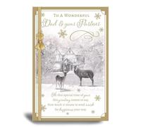 Prelude Christmas Card for Dad and Partner, Winter Scene with Deer, Gold and White, 15 x 23 cm