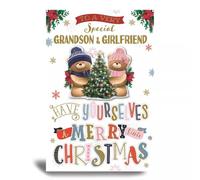 Prelude Christmas Card for Grandson and Girlfriend, Bear Design, 15 x 23 cm