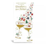 Prelude Christmas Card for Grandson and Partner, Champagne Design, 12 x 22 cm