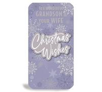 Prelude Christmas Card for Grandson and Wife, Purple Snowflake Design, 12 x 22 cm