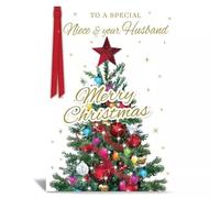 Prelude Christmas Card for Niece and Husband, 15 x 23 cm, Decorated Tree Design