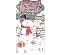 Prelude Christmas Card for Sister and Brother-in-Law, Snowman Winter Scene, Glitter and Foil-Effect Accents, Traditional Festive Design
