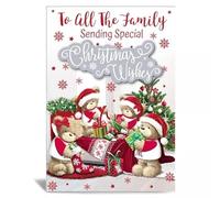 Prelude Christmas Card, To All The Family, Teddy Bears Design, 15 x 23 cm
