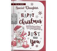 Prelude Daughter Christmas Card ~ To A Lovely Daughter At Christmas ~ Cute Santa Bear & Roses Quality Extra Large Card