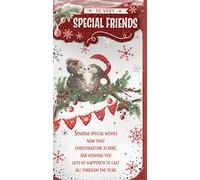 prelude Friends Christmas Card Cute Bears & Xmas Tree With Bow Cute Design Slim Size 23cm x 14cm