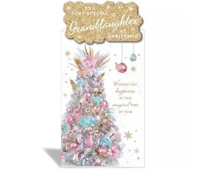 Prelude Granddaughter Christmas Card with Pastel Tree Design, 12 x 22 cm