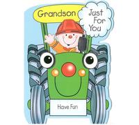 Prelude Grandson Birthday Card with Tractor Design, Blue and Green, 13 x 19 cm, Just for You Message, Traditional Style, Dreams and Wishes Verse