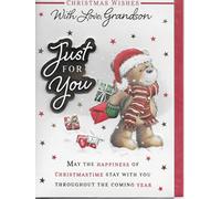 prelude Grandson Christmas Card ~ Happy Christmas Grandson Ho Ho Ho...~ Santa & Rudolph Slim Card