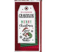 Prelude Grandson Christmas Card ~ To A Special Grandson Happy Christmas ~ Santa Bear & Sack Quality Slim Xmas Card