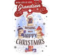 Prelude Grandson Christmas Greeting Card, Cute Teddy Bears Design, Festive Theme with Glitter-Style Header