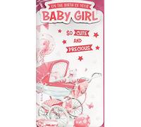 prelude New Baby Girl Card ~ On The Birth Of Your Lovely Daughter ~ Lovely Quality New Baby Bunting Card.