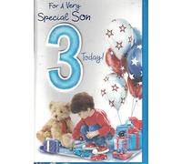 Prelude Son 3rd Birthday Card ~ for A Very Special Son 3 Today ! ~ Teddy & Balloons Medium Card Size 23cm x 16cm