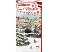 prelude Son And Daughter-in-Law Christmas Card ~ To A Wonderful Son & Daughter-in-Law Christmas Wishes ~ Gold Reindeer Slim Card Size 23cm x 14cm