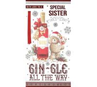 Prelude Special Sister Christmas Card, 'Gin-gle All the Way' Design, Teddy Bear and Gin Bottle Theme
