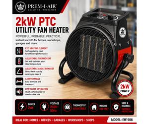 Prem-I-Air EH1906 2kW PTC Fan Heater Portable Workshop Garage Heater