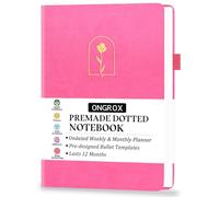 Premade Bullet Style Notebook with Undated Weekly & Monthly Planner, Dotted Journal with Pre-made Bullet Planner Stencils, Dot Grid Journaling with Habits & Mood Tracker, 12 Month Organization, A5