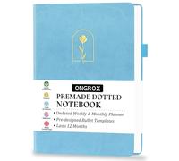 Premade Bullet Style Notebook with Undated Weekly & Monthly Planner, Dotted Journal with Pre-made Bullet Planner Stencils, Dot Grid Journaling with Habits & Mood Tracker, 12 Month Organization, A5