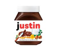 Premade Name Stickers Gifts: Gift Ready Custom Labels - Chocolate Spread Customised Gift, Custom Stickers for Jars, Hazelnut Cream Name Label - Christmas Gifts, Jar Not Included (Justin)
