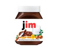 Premade Name Stickers Gifts: Gift Ready Custom Labels - Chocolate Spread Customised Gift, Custom Stickers for Jars, Hazelnut Cream Name Label - Christmas Gifts, Jar Not Included (Jim)