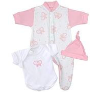 Premature Early Baby Girls Clothes 3 Piece Set - Sleepsuit, Bodysuit & Hat 3.5lb - 5.5lb BUTTERFLY 38-44cm