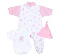 Premature Early Baby Girls Clothes 3 Piece Set - Sleepsuit, Bodysuit & Hat 3.5lb - 5.5lb PINK TEDDY 38-44cm