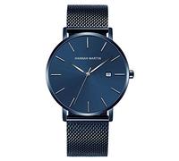 PREMCC Men's Wrist Watch with Calendar, Slim Case Minimalist Watch, Casual Men's Watch, Quartz Waterproof Watch, Silver Blue, 220, Casual