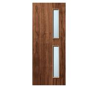 Premdor Walnut Veneer Fd30 Fire Door 2 Light Side Clear Glazed Internal Door Pre-Finished 838 X 1981mm (803984)