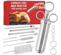 Premiala The BEST Meat Injector Syringe Kit - 304-Stainless Steel, 60ml, 3 Needles, Spare O-rings, E-book and Spares Available! The Original Marinade Injector Creates The Juiciest Turkey and BBQ Ever!