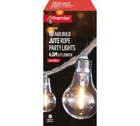 Premier - 10 Jute Rope Party Lights, A60 Bulb, Warm White LEDs, 4.5m