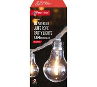 Premier - 10 Jute Rope Party Lights, A60 Bulb, Warm White LEDs, 4.5m Raraion Natural One Size