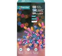 Premier 100 Battery Operated Rainbow Timelights, 10m Multi-Action LED String Lights with Timer, Indoor and Outdoor Use, Green Cable
