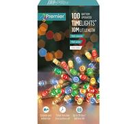 Premier 100 Timelights Battery Operated 10m Clear Cable Multi Action String Lights - Multi-Coloured