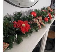 Premier 180cm (6ft) Festive Red Dressed Christmas Garland With Bows And Red Baubles