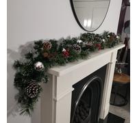 Premier 180cm (6ft) Festive Silver Dressed Christmas Garland With Berries Pinecones And Silver Baubles