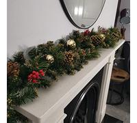 Premier 180cm (6ft) Gold Dressed Christmas Garland With Berries Pinescones And Gold Baubles