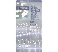Premier 200 LED Compact Battery Micro Silver Pin Wire Lights with Timer - WHITE