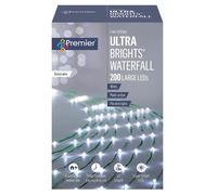 Premier 200 LED Waterfall Multi-Action Micro Pin Wire Tree Lights Timer - WHITE