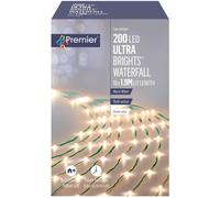Premier 200 LED Waterfall Multi-Action Pin Wire Tree Lights Timer - WARM WHITE